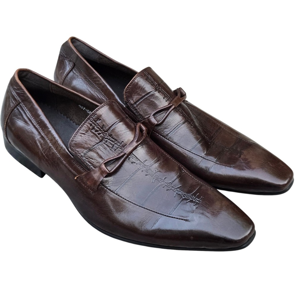Paul Smith Loafers Mens 11/44 Brown Leather Handmade Italy elongated Toe Luxury